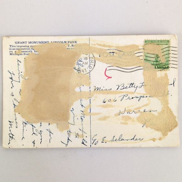 Grant Monument Lincoln Park Chicago Illinois 1930s Linen Postcard IL PC 1941 - Picture 2 of 2